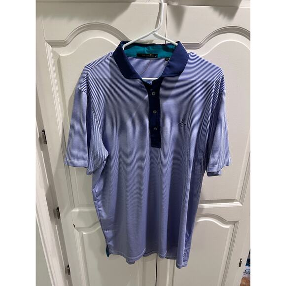 Greyson Golf Polo Shirt XL Blue White Stripe Performance Stretch Short Sleeve - Picture 8 of 8